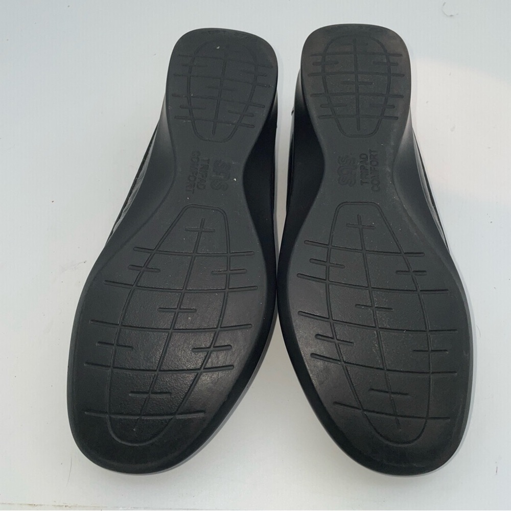 SAS Black Patent Leather Cross-Strap Wedge Comfort Flats Size 8M - Picture 11 of 12